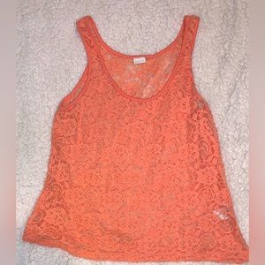 Wild Pearl Lace Tank Top - Orange Lace Top Y2K Women’s Small
